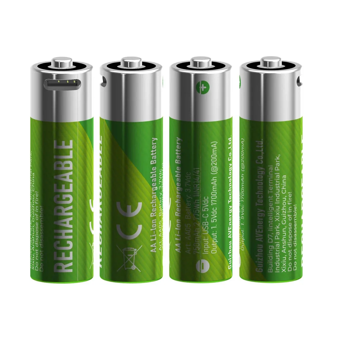 充電電池AA 1.5V 2550mWhリチウムイオンUSB充電式電池4個付きOEM 1パック