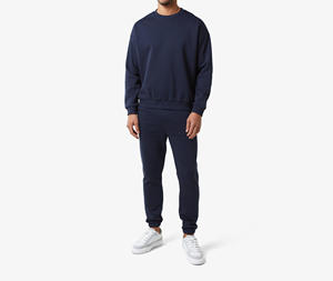 Tela transpirable slim fit tamaño sólido color liso precio al por mayor cuello redondo jersey con capucha y pantalones de chándal para hombres - Product Image 5