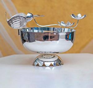 Bol de service design oiseau argenté Vaisselle de table en métal PP avec base pour la maison Hôtel Restaurants pour le service de nourriture au chocolat - Product Image 4