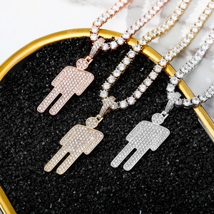 Hip Hop Hipster Shiny Cubic Zirconia Collar Chunky Brass Chapado en oro Hombre Billie Eilish's Iconic Logo Colgante con cadena de tenis - Product Image 5