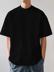 Custom Thick Mock <b>Neck</b> Collar T-shirt Printing Streetwear Rib <b>Turtle</b> Collar Tshirt Oversized Plain T-shirt for <b>men</b> - Product Image 3
