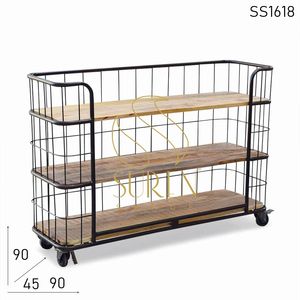 Bibliothèque indienne, Base de roue en métal, finition métallique, Design industriel - Product Image 4