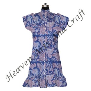 Vestido bohemio de algodón con estampado de bloques a mano, vestido informal de estilo indio sin mangas corto floral, ropa hecha a mano táctil de India y Pakistán - Product Image 5
