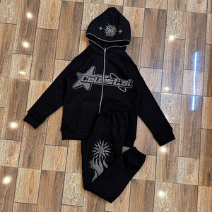 Conjunto Deportivo de Punto Personalizable para Mujer, Estilo Casual Vintage Urbano 2024, con Bordado Desgastado, Parches, Lavado Ácido y Sudadera con Capucha y Cremallera - Product Image 3