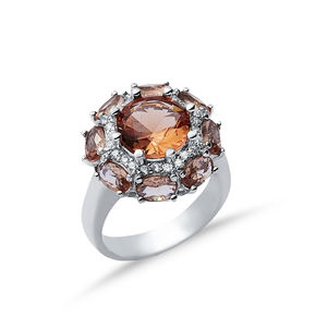 Anillo de sultanita de racimo vintage, Centro ovalado con piedras preciosas que cambian de color, joyería de plata de ley 925 chapada en rodio envolvente - Product Image 3