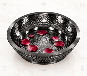 Bassin de pédicure en cuivre noir 100% authentique, couleur noire antique, rond, en métal martelé, pour trempage des pieds, avec surface lisse - Product Image 2