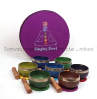 Ensemble de bols chantants tibétains traditionnels circulaires de couleur personnalisée certifiés ISO 9001, 7 métaux, faits à la main, haute qualité, thérapie sonore