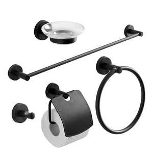 Ensemble de 5 accessoires de salle de bain muraux noir mat - Product Image 1