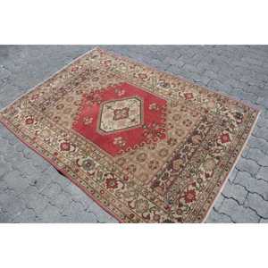 พรมวินเทจขนาด 4.3x6 ฟุต, พรม, พรมลายปะติดสีแดงทำจากขนสัตว์ - Product Image 2