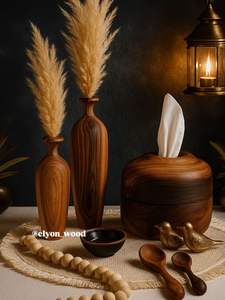 Portavelas cilíndrico de madera pulida hecho a mano, decoración para el hogar, Navidad, cumpleaños, San Valentín, Rani Industries RI263, 1 color - Product Image 3