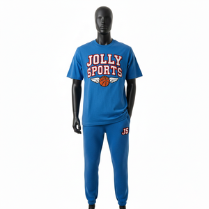 Premium Blue T Shirt and <b>Pant</b> Set Cotton Jersey Tee Heavy Fleece Jogger Chenille Embroidery Custom Logo T Shirt and <b>pant</b> men's - Product Image 6