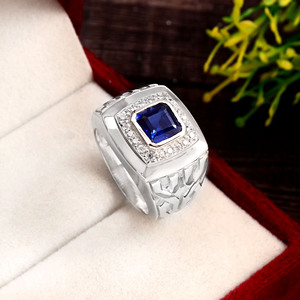 925 Sterling Silver Kyanite Solitaire Engagement & Wedding <b>Ring</b> <b>for</b> <b>Men</b> Diamond Main <b>Stone</b> Elegant Silver Jewelry - Product Image 1