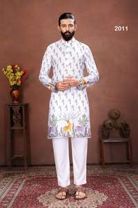 Kurta Pyjama en Coton Mousseline Premium pour Hommes pour la Saison des Mariages et des Fêtes Fabriqué en Inde En Stock Sans Impression - Product Image 2