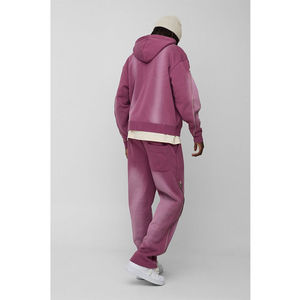 High Quality Winter Woven 100% Cotton Oversized Boxy Zip <b>Detail</b> Spray Wash Vintage Zip-Up Fleece <b>Quick</b> Dry Men's Tracksuit Set - Product Image 3