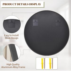 Espejo de Pared Redondo Negro Moderno de 80 cm con Marco de Latón y Aluminio, Diseño Simple para Decoración de Baño y Hogar, por Smartspace - Product Image 3