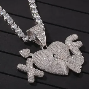 Pendentif VVS en forme de cœur Hip Hop en argent sterling 925 taillé en moissanite plaqué or pour homme et femme Pendentif glacé en or blanc - Product Image 3