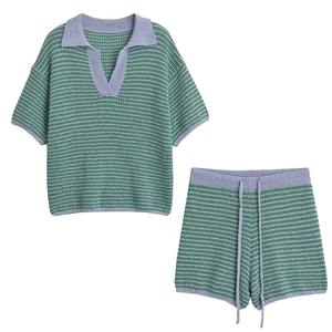 Ensemble deux pièces décontracté d'été pour femme, chemise à col boutonné et short à taille élastique, en Spandex/Coton écologique et respirant - Product Image 2