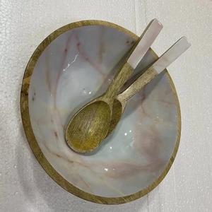 Juego de cuchara para servir ensalada esmaltada moderna con aspecto de mármol sombreado negro Natural pulido de la mejor calidad para negocios de frutas - Product Image 2