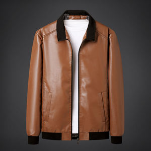 Chaqueta de cuero con cuello alto para hombre, estilo motociclista, para primavera y otoño, con cremallera, estilo casual vintage, de cuero PU. - Product Image 1