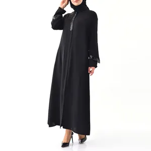 Abaya – robe à manches longues pour femme musulmane, Abaya noire teintée devant, poitrine longue, dernière conception abaya vêtements musulmans