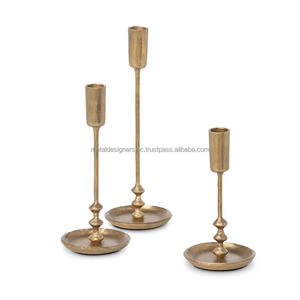 Candelabro de Metal de hierro forjado dorado antiguo con Base de diseño de cuenco, soporte cónico Colonial para decoración del hogar para Navidad - Product Image 1