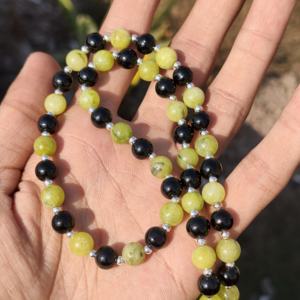 Collier statement en argent sterling avec perles lisses de 8 mm en jade vert AAA et onyx noir, bijoux de mariage - Product Image 4