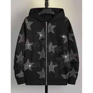 Trendy Men Basic Acid Wash Rhinestone Hoodie Cotton Blended <b>Sparkly</b> Streetwear Long Sleeve Pullover <b>Top</b> - Product Image 3