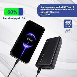 พาวเวอร์แบงค์ Ewent 20000mAh PD 22.5W พลาสติก พลังงานแสงอาทิตย์ พร้อมช่องเสียบ USB แบตเตอรี่ลิเธียมโพลิเมอร์ เทคโนโลยี GAN ความจุ 20000mAh - Product Image 2