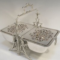 Boîte à biscuits pliable isotherme plaquée argent style Art Déco, motif floral gravé, cadre en forme de brindille, multifonction pour la cuisine