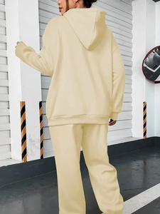 Ensemble sweat-shirt et pantalon de sport pour femme, style hip-hop, décontracté, uni, régulier, polaire d'hiver, chaud, anti-boulochage, 100% coton, personnalisé - Product Image 5