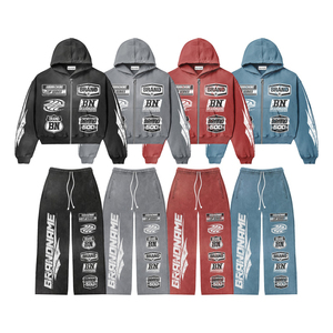 Fashionable OEM Custom Logo <b>Men</b> Casual <b>Jogger</b> Set Two Piece Set Cotton Polyester Male <b>Cargo</b> Comfortable Tracksuit for <b>Men's</b> - Product Image 1