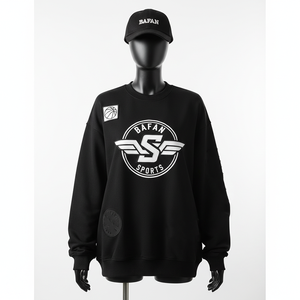 <b>Women</b> Oversize Sweatshirt GSM Cotton <b>Fleece</b> <b>Black</b> with Custom Logo Screen Print and Rubber Patch <b>Women</b> breathable Sweatshirts - Product Image 1