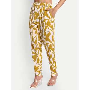 Pantalones de traje elegantes con estampado geométrico de color mostaza para mujer, ropa de vacaciones Formal informal personalizada de estilo occidental - Product Image 6
