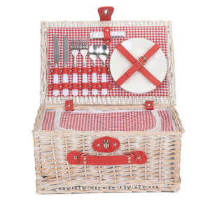 Red and White Vichy Checkered <b>Wicker</b> <b>Picnic</b> Mat for 2 People Durable Osier Woven <b>Basket</b> - Product Image 3