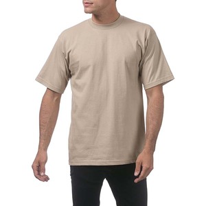 เสื้อยืดคอกลมแขนสั้นสีเบจสำหรับผู้ชาย ทรงปกติ สีพื้น ผ้าเจอร์ซีย์คอตตอน ดีไซน์เรียบง่าย - Product Image 4