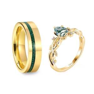 Jeulia <b>Gold</b> Plated <b>Opal</b> Couple <b>Rings</b> Set for Wedding - Product Image 1