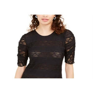 Camicetta in pizzo con laccetti posteriori American Rag Junior's Chic, nera, taglia grande, logo ricamato, tessuto in seta, per ufficio, autunno, primavera. - Product Image 2