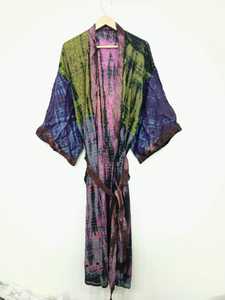 Haute qualité femmes vêtements d'été maison manteau japonais Kimono Robe indien Vintage recyclé soie Sari Kimono Maxi indien Vintage S - Product Image 5