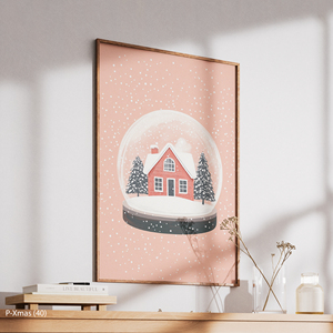 Boule à neige rose moderne Maison rouge Hiver Décoration murale en toile HD avec cadre en bois - Product Image 5