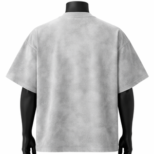 Camiseta Oversize Personalizada Gris Claro Lavado para Hombre, Estilo Vintage, Lisa, de Algodón, Manga Corta, Casual, de Moda, con Ribete - Product Image 2