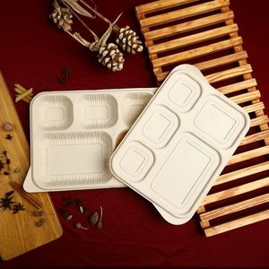 5 <b>Compartment</b> Square Disposable <b>Lunch</b> <b>Box</b> Lid Cover Corn Starch Biodegradable Meal Tray Plate 70oz Capacity 100% Eco-Friendly - Product Image 1