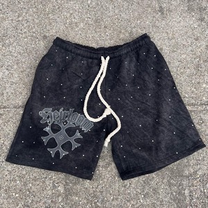 Custom DTG Printed French Terry Jogging <b>Shorts</b> Street Wear 100% Cotton Men's <b>Shorts</b> Diamond Rhinestones <b>Shorts</b> - Product Image 5