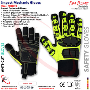 Gants de mécanicien haute visibilité anti-choc en cuir synthétique vert citron, robustes, avec matériau TPR, protection thermique, vente en gros - Product Image 6