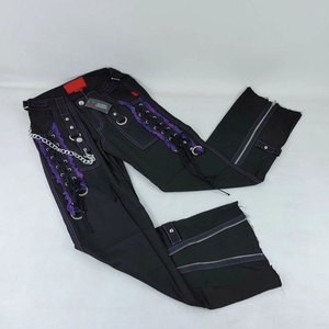 Pantalones Anchos Rectos Estilo Punk Gótico Negro y Morado con Cadenas y Cremalleras, Pantalones de Fiesta Juveniles Estilo Rock - Product Image 1