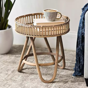 Table basse en rotin naturel de petite taille, table à thé, table décorative faite à la main pour le salon, la chambre à coucher, fabriquée au Vietnam, FBA Amazon - Product Image 1