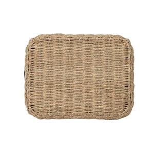 Panier de rangement décoratif rectangulaire en jonc de mer avec poignées Plateaux de service en jonc de mer tissés à la main faits à la main du Vietnam - Product Image 5