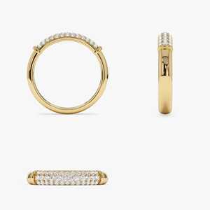 14K tres filas diamante Pave banda oro sólido en Amarillo Blanco oro rosa con diamantes naturales joyería anillo regalos para esposa - Product Image 5