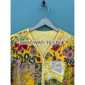 Veste matelassée en coton tissé pour femmes Broderie Patchwork Imprimé Style Boho Manches longues Cadeau de vacances écologique - Product Image 5