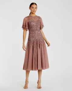 Robe de soirée élégante en lycra à sequins et perles, sans manches, silhouette trompette/sirène, à fleurs - Product Image 6