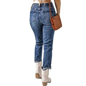 Pantalones vaqueros desgastados para mujer, calzas desgastadas de ajuste Regular de longitud completa, informales, venta al por mayor, de exportación de Albania - Product Image 4